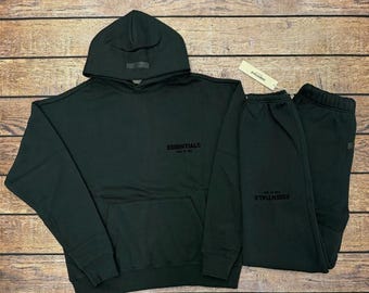 Essentials Oversized Set | Stretch Limo Black Hoodie & Sweatpants Matching Streetwear Outfit Loungewear