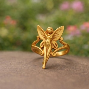 Gold Fairy Ring, Fairy Jewelry, Woodland Fairy Ring, Fairy Ring, Fantasy Ring, Pixie Ring, Cottagecore Jewelry, Fairycore Gift, Brass Ring