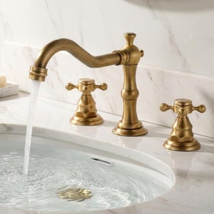 Brass Widespread Bathroom Faucet Vintage Deck Mount Vanity Tap Three Hole Sink Mixer