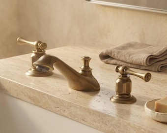 Brass Bathroom Faucet Widespread 3 Hole Vanity Sink Vintage Antique European Style