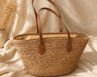 Bolso de playa francés, bolso de hombro de paja para verano, bolso de vacaciones a la moda, bolso de compras ligero para mujer, idea de regalo única