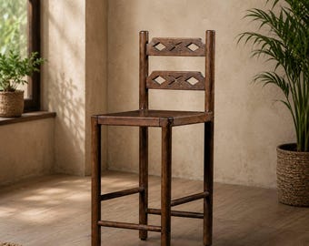 Walnut Scalloped Back Bar Stool, Counter Chairs Reclaimed Wood Bar Chair: Modern Kitchen Island Seating, Moroccon Chair, Bar Stools Height.