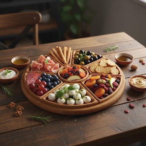 Wooden Charcuterie Board Divided Snack Tray Serving Platter Cheese Board Appetizer Tray Serving Tray Sectioned Food Platter Party Board