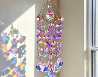 Atrapasueños de cristal, creador de arcoíris, prisma colgante, campanilla de viento, atrapasueños dorado para ventana, decoración de jardín de cristal, regalo atrapasueños