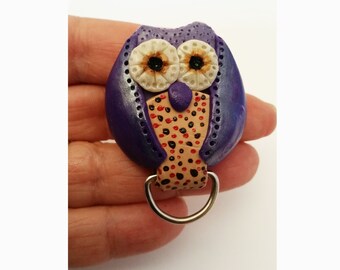 Owl Pin ID Badge Holder Name Tag, Handmade Sculpted Brooch Fashion Accessory