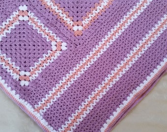 Purple Pink Baby Girl Blanket Crochet Handmade 29" - Perfect Gift for Born Baby Girl