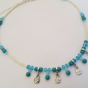 Turquoise Gems & Crystals Sea Colors Silver Fashion Necklace and Pendants, Israeli Fashion Jewelry Beaded Lanyard image 5