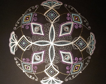 Original Mandala, Shining on Black, Signed by artist: Zoharit Rubin, Inspiring Sacred Geometry, Wall Decor, Spiritulal Art, New Age, SALE!!!