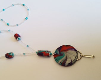 Colorful Spiral ID Badge Holder, polymer Clay Sculpted, Name tag Holder Beaded Lanyard Fashion Necklace