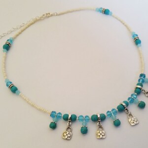 Turquoise Gems & Crystals Sea Colors Silver Fashion Necklace and Pendants, Israeli Fashion Jewelry Beaded Lanyard image 3