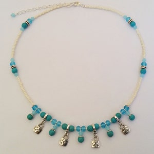 Turquoise Gems & Crystals Sea Colors Silver Fashion Necklace and Pendants, Israeli Fashion Jewelry Beaded Lanyard image 4