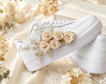 Zapatillas de novia de encaje color marfil, zapatos bajos florales para boda, zapatillas personalizadas para novia, L_16