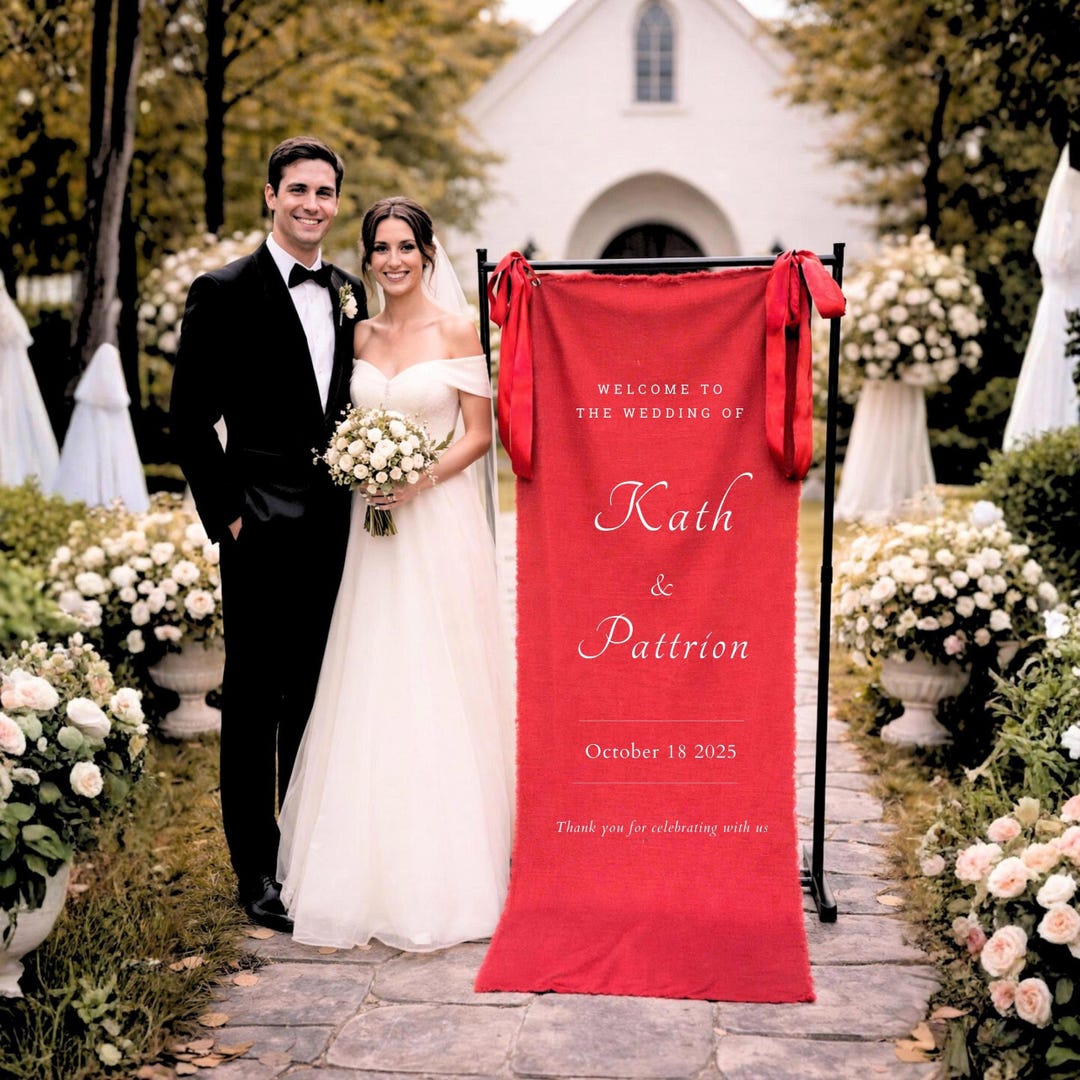 Custom Fabric Wedding Welcome Sign, Burgundy Linen Decor, Vineyard ...