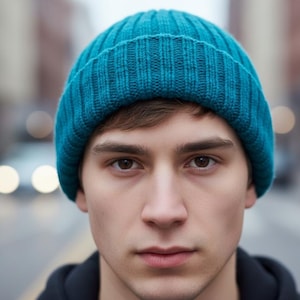 Mens Knit Hat and Cowl Pattern Easy Rib Beanie PDF