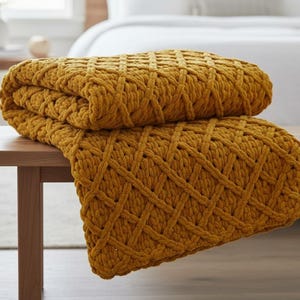 Diamond Lattice Loop Yarn Blanket (PDF Pattern), No Needle Textured Throw