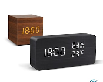 Wooden LED Alarm Clock: Voice Control, Temperature Display, Minimalist Desk Clocks