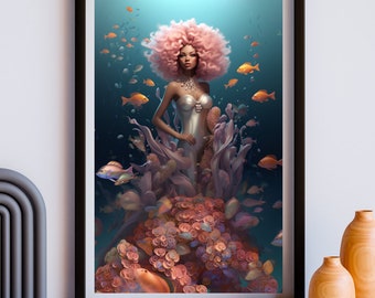 Black Mermaid 7 | Mami Wata | Black Fantasy Art | Digital Art | INSTANT DOWNLOAD