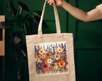 Wildflower Poppy Tote Bag: Floral Cotton Shoulder Bag