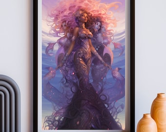 Black Mermaid Comic Style 1 | Mami Wata | Black Fantasy Art | Digital Art | INSTANT DOWNLOAD