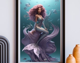 Black Mermaid 2 | Mami Wata | Black Fantasy Art | Digital Art | INSTANT DOWNLOAD