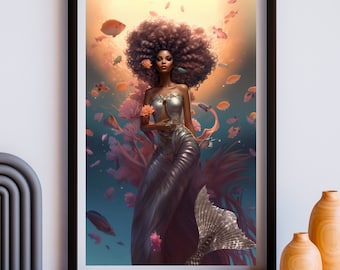Black Mermaid 8 | Mami Wata | Black Fantasy Art | Digital Art | INSTANT DOWNLOAD