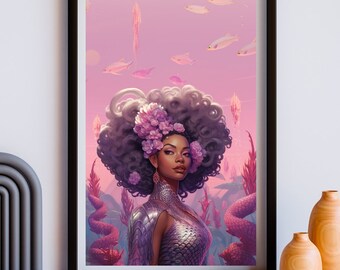 Black Mermaid Comic Style 3 | Mami Wata | Black Fantasy Art | Digital Art | INSTANT DOWNLOAD