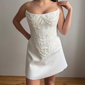 floral dress corset Ivory White Floral Corset Midi Dress