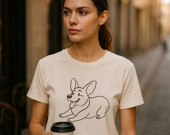 One Line Corgi Drawing Tee | Minimalist Dog Art Shirt | Cute Dog Lover Gift | Unisex Graphic T-Shirt
