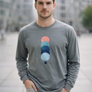 Stripe Overlap Circles Geometric Abstract Long Sleeve Shirt | Minimalist Graphic Tee | Gift for Art Lover | Unisex