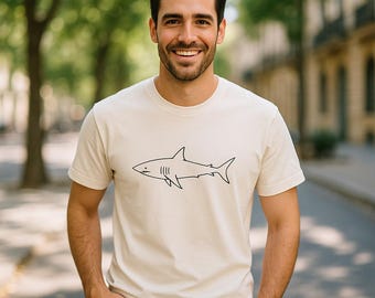 One Line Shark Minimalist Art T-Shirt | Modern Graphic Tee for Ocean Lovers | Unique Gift for Him or Her | Unisex