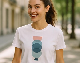 Stripe Overlap Circles Geometric Abstract Art T-Shirt | Minimalist Graphic Tee for Modern Aesthetic | Gift for Art Lover | Unisex