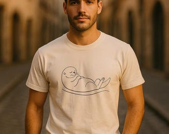One Line Otter Floating Minimalist Art T-Shirt | Unique Graphic Tee for Animal Lover Gift | Unisex Stylish Shirt