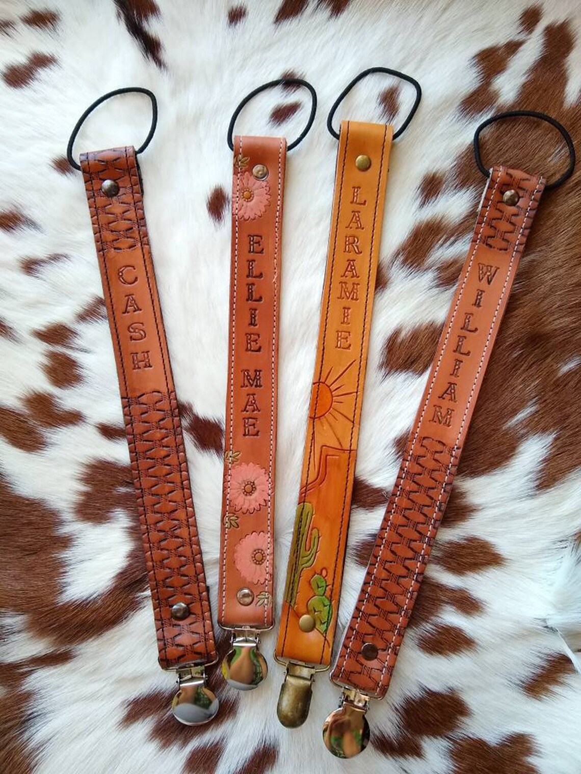 Tooled Leather Pacifier Clip Custom Pacifier Clip Paci Clip Etsy