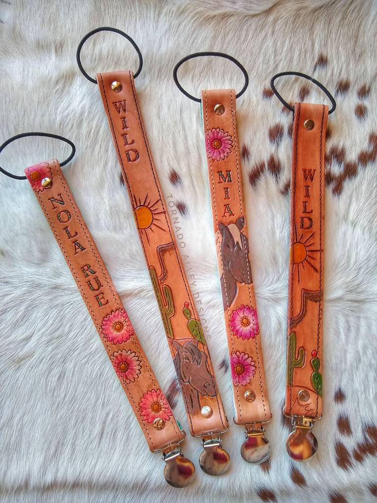 Tooled Leather Pacifier Clip Custom Pacifier Clip Paci Clip Etsy