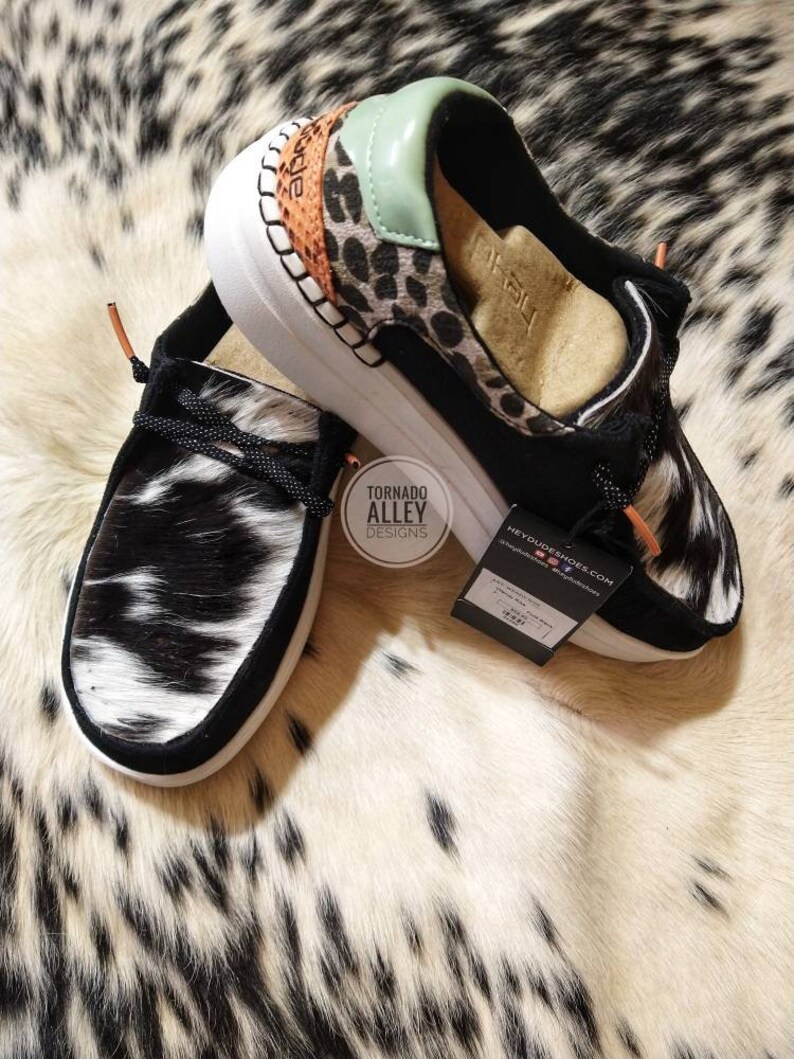 Women's Hey Dudes Cowhide Hey Dudes Western Shoes Black Etsy