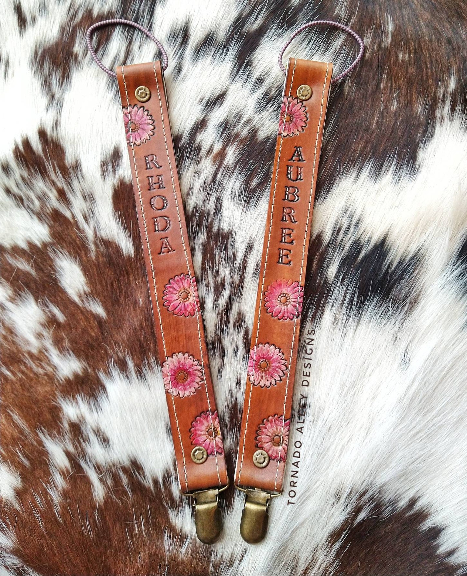 Tooled Leather Pacifier Clip Custom Pacifier Clip Paci Clip Etsy