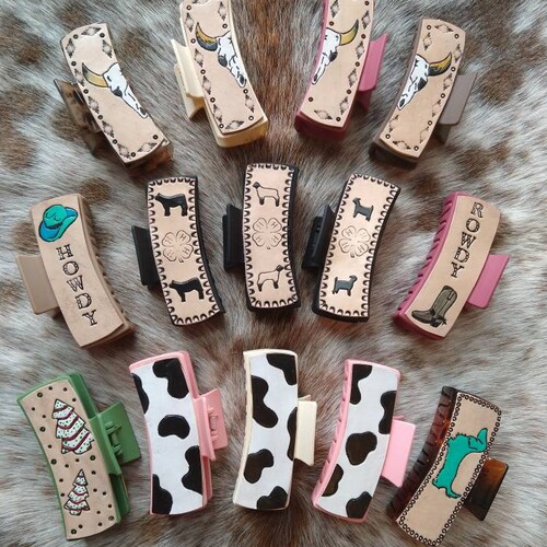 Custom Name Tooled Leather Hair Claw Clip Etsy