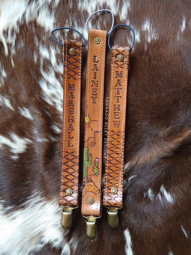 Tooled Leather Pacifier Clip Custom Pacifier Clip Paci Clip Etsy