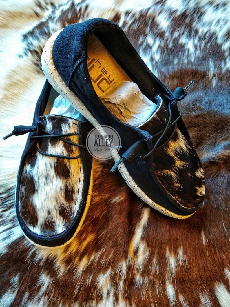 Women's Hey Dudes Cowhide Hey Dudes Western Shoes Black Etsy