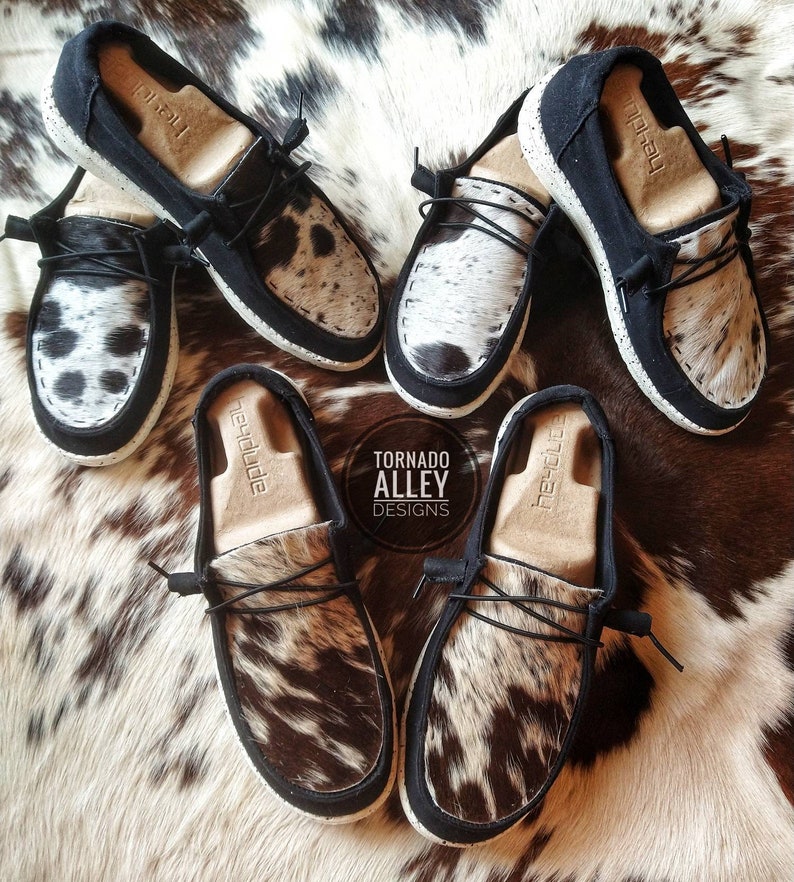 Women's Hey Dudes Cowhide Hey Dudes Western Shoes Black Etsy