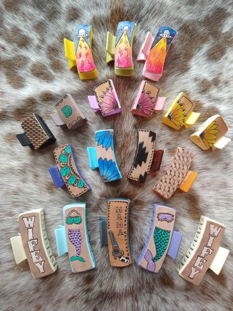 Western Hair Clips. Leather Claw Clips. Western Hair Etsy
