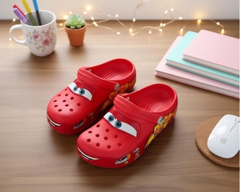 Red Race Car Shoes |  Red Slip Ons | Fun Sports Clogs, Heel Strap, Lightning McQueen