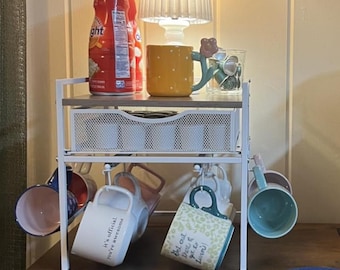 2 Tier Coffee Bar Organizer With Coffee Cup Holder, Coffee Station For Kitchen Countertop Storage