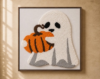 Handmade Tufted Pumpkin Wall Art | Solid Wood Framed 3D Fiber Art | Neutral Fall Decor for Halloween & Thanksgiving