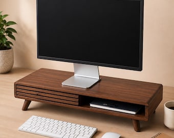 Wood Monitor Stand with Storage Drawer, Wooden Monitor Riser, Computer Monitor Stand, Desk Shelf Organizer for Home Office
