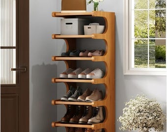 7 Tire Narrow Shoe Rack,Space Saving Footwear Storage For Small Spaces,Entryway Closet Organizer