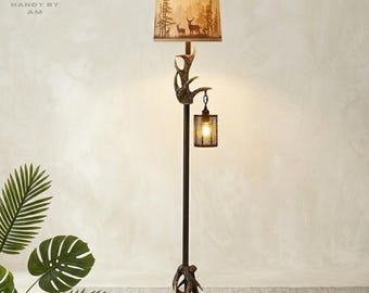 Rustic Deer Floor Lamp, Antler Floor Lamp, Cabin Decor, Lodge Lighting, Wildlife Home Decor, Farmhouse Accent Light