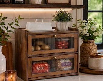 Farmhouse Bread Box, Rustic Wooden Bread Storage Cabinet, Coffee Bar Organizer, Kitchen Countertop Storage, Pantry Decor