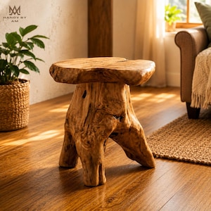 Rustic Cedar Stump Stool, Live Edge Side Table, Natural Tree Root Accent Table, Handmade Plant Stand, Boho Farmhouse Decor
