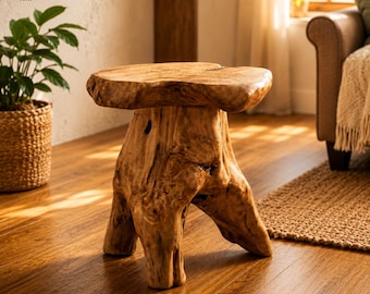 Rustic Cedar Stump Stool, Live Edge Side Table, Natural Tree Root Accent Table, Handmade Plant Stand, Boho Farmhouse Decor